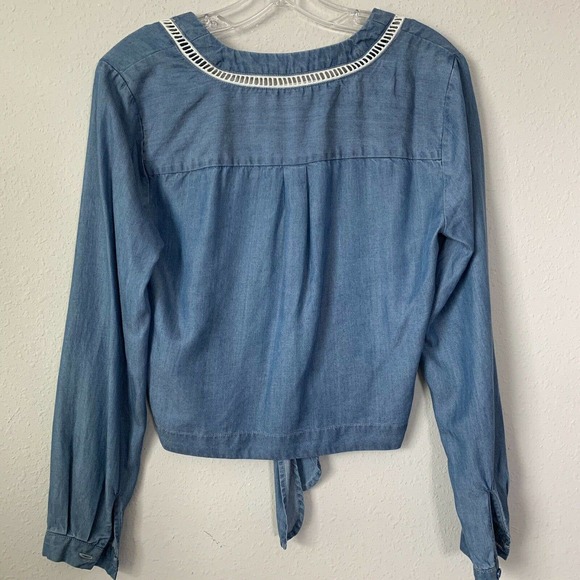 Lovers + Friends Denim Chambray Long Sleeve Tie Front Crop Top - Picture 6 of 6